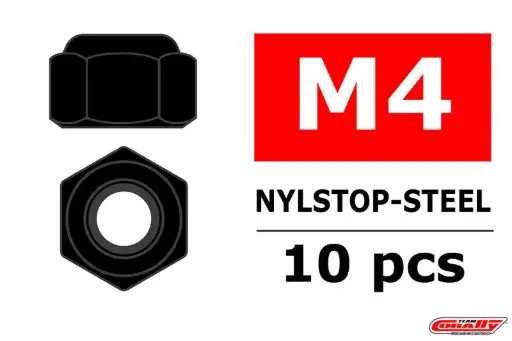 [COY C-3101-40-6] Team Corally : Ecrou Hexagonal Nylstop M4 en Acier noirci (10pcs)