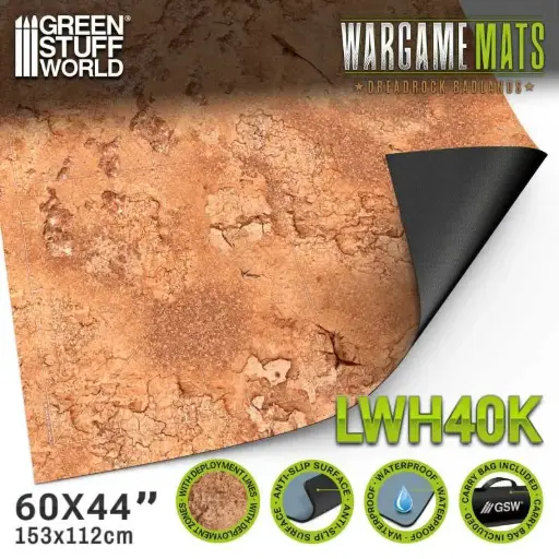 [GSW 5874] Green Stuff : Tapis néoprène 44x60" Dreadrock Badlands avec zones de déploiement 