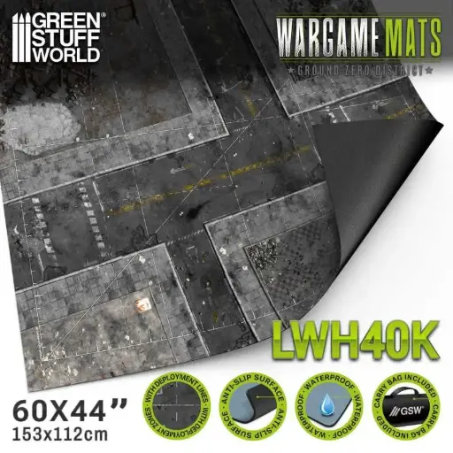 [GSW 5876] Green Stuff : Tapis néoprène 44x60" Ground Zero District avec zones de déploiement 
