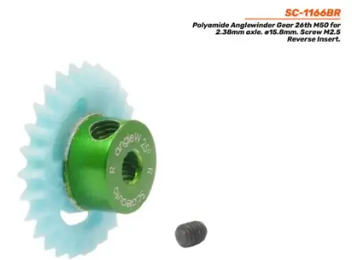 [SCT SC-1166BR] Scaleauto : Couronne Polyamide Anglewinder Gear 26th M50 for 2.38mm axle. ø15.8mm. Screw M2.5 Reverse Insert