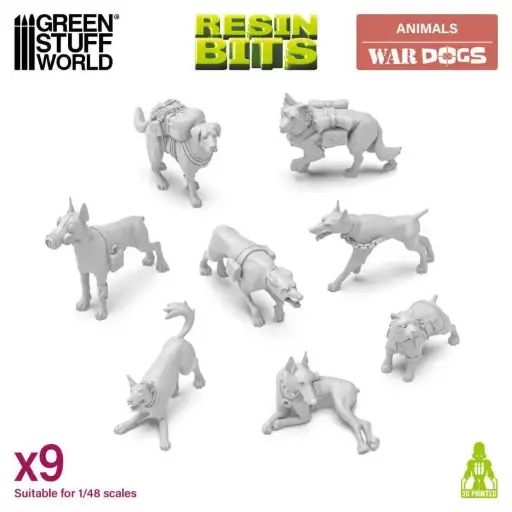 [GSW 13631] Green Stuff : War Dogs (1/48) (9pcs) │ Animals • Resin Bits
