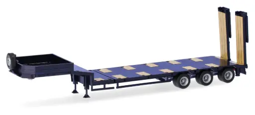 [HER 076371-010] Herpa : Semi-remorque surbaissée Goldhofer avec rampes 3 essieux bleu outremer